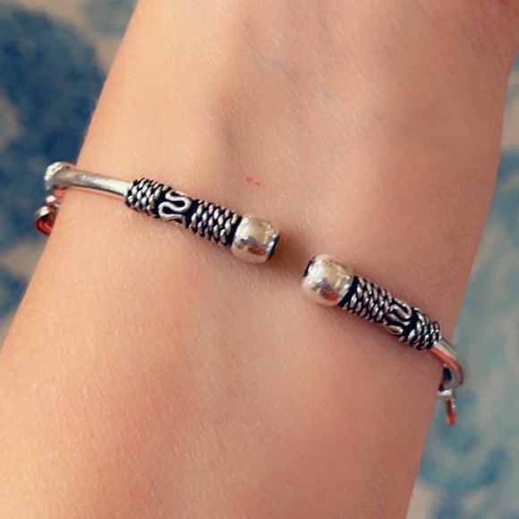 Handcrafted Coin Charm Bracelet | Adjustable Tibetan Silver Boho Bangle - Picture 4 of 15